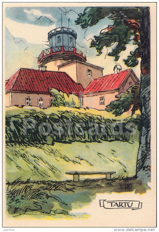 illustration by A. Kütt - Observatorium , observatory - Tartu - 1960 - Estonia USSR - unused - JH Postcards