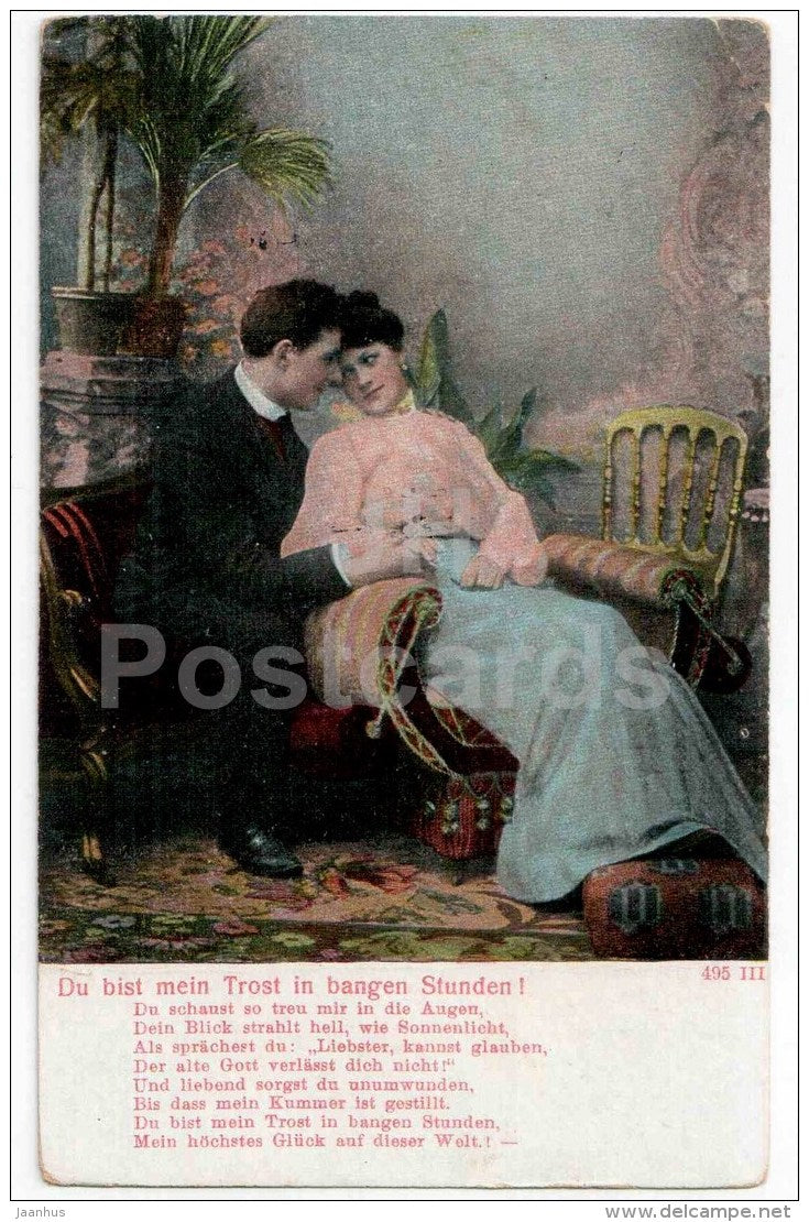 Du bist mein Trost in bangen Stunden - couple - man and woman - 495 III - old postcard - Germany - unused - JH Postcards