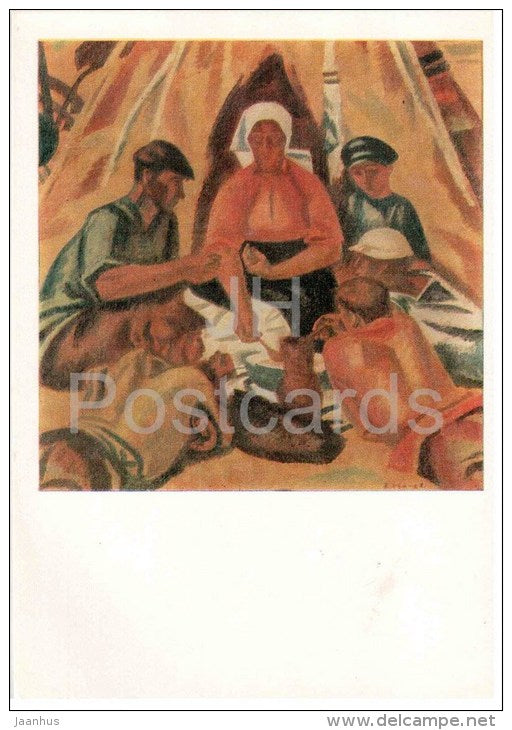 painting by V. Ivanov - Afternoon snack , 1960 - russian art - unused - JH Postcards