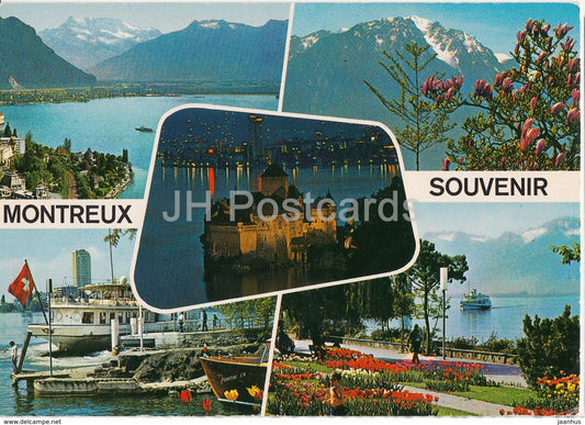 Montreux - Souvenir - passenger boat - castle - multiview - 1820-31 - 1985 - Switzerland - used - JH Postcards