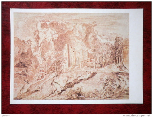 Drawing by Hubert Robert - A view in Tivoli - french art - unused - JH Postcards