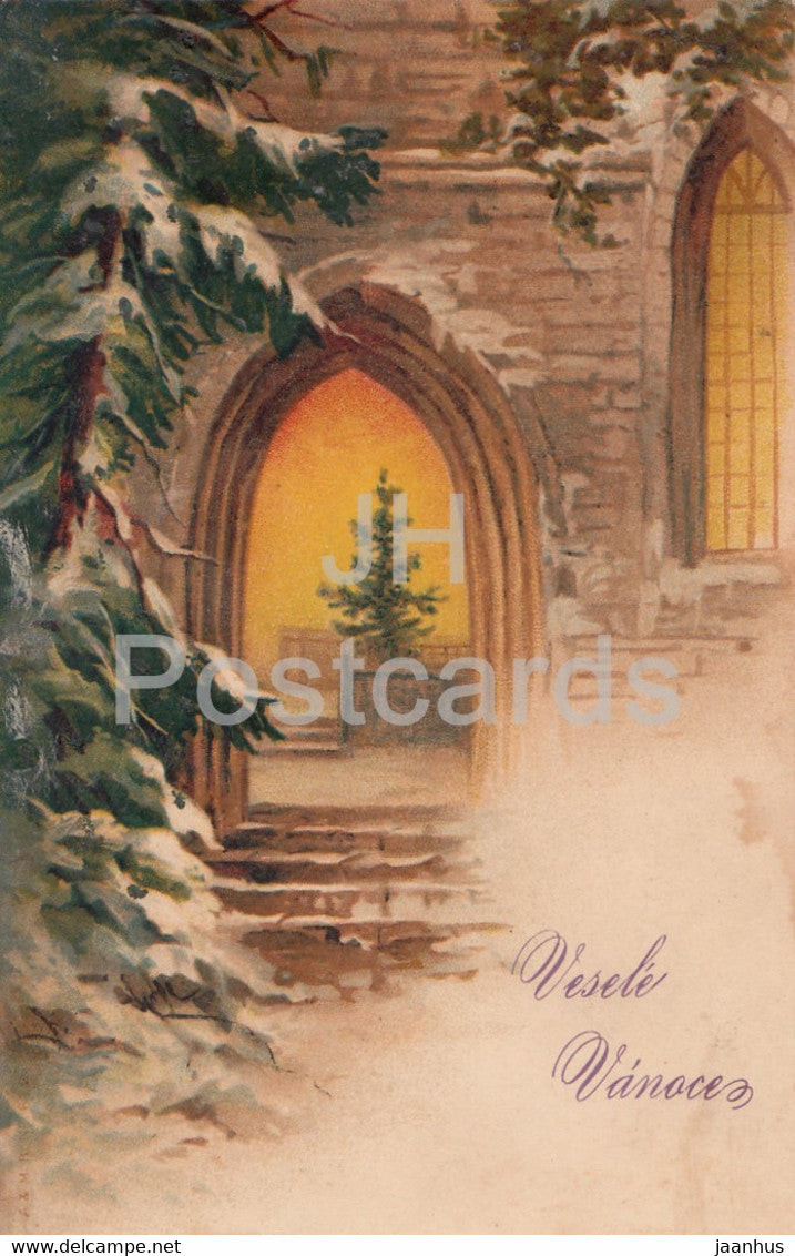Christmas Greeting Card - Vesele vanoce - illustration - old postcard - Czech Republic - used - JH Postcards