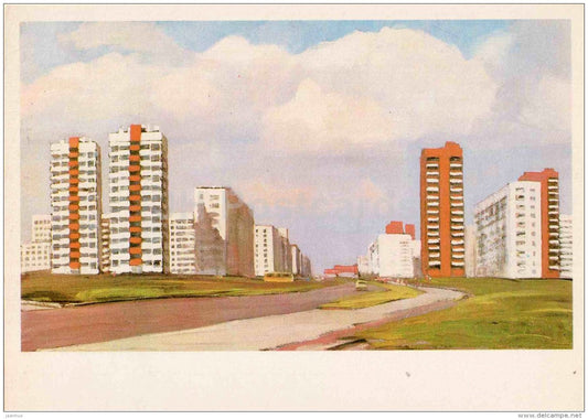 illustration by G. Manizer - Buildings by Vyborg Side - Leningrad - St. Petersburg - 1978 - Russia USSR - unused - JH Postcards