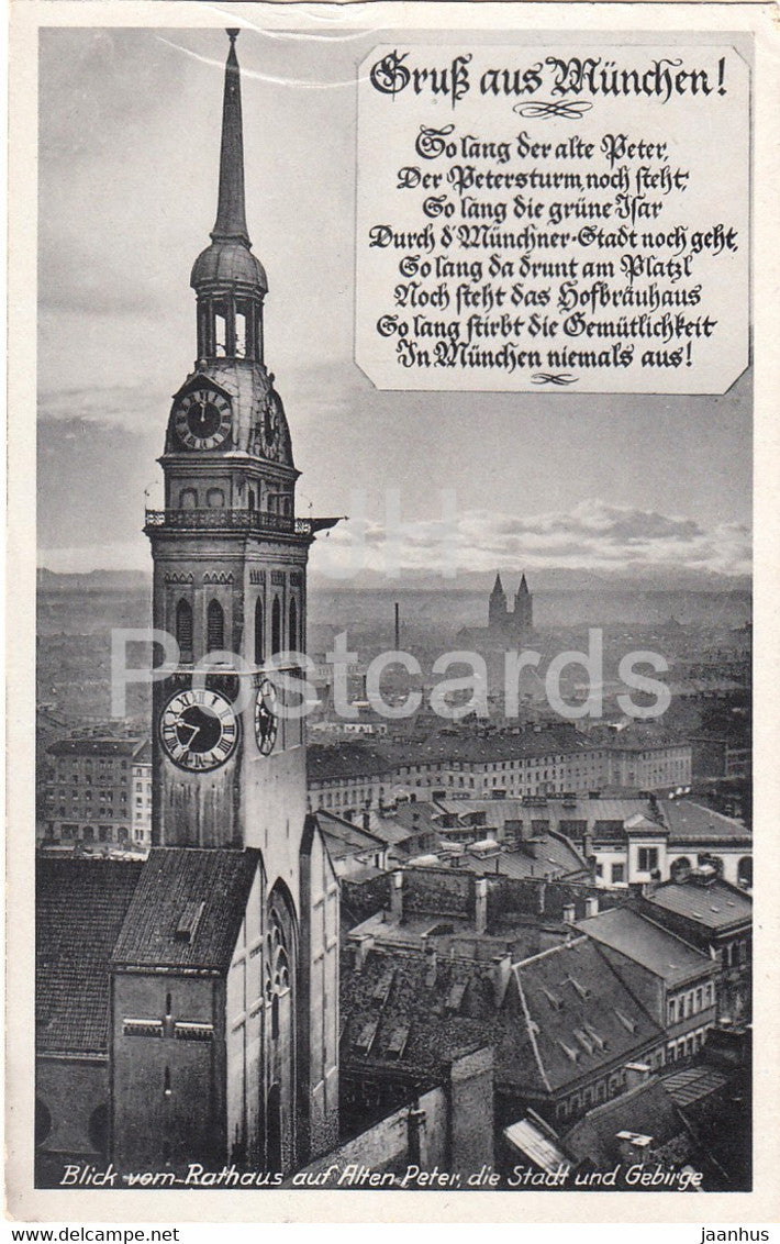 Gruss aus Munchen - Munich - Blick vom Rathaus auf Alten Peter - Die Stadt und Gebirge - 302 - Germany - unused - JH Postcards