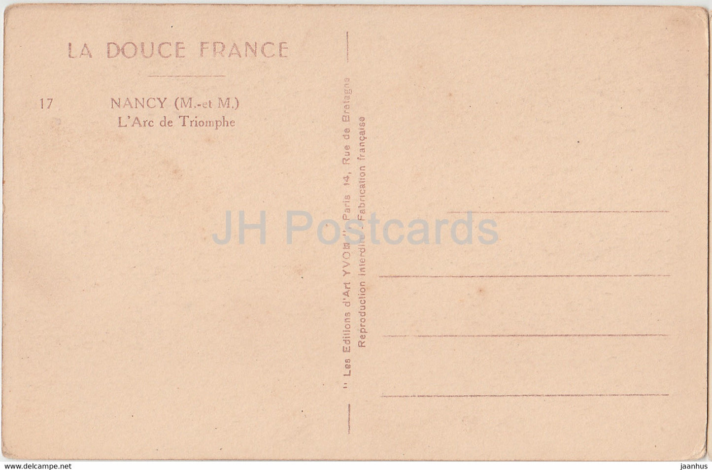 Nancy - L'Arc de Triomphe - 17 - old postcard - France - unused