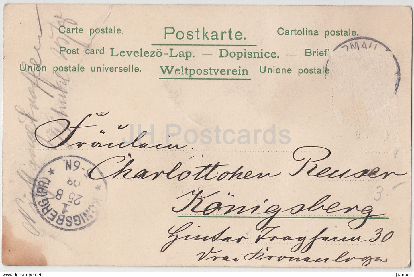 couple - man and woman - flowers - illustration - old postcard - 1903 - used