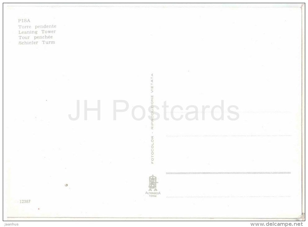 Torre Pendente - Leaning Tower - Pisa - 12387 - Italia - Italy - unused - JH Postcards