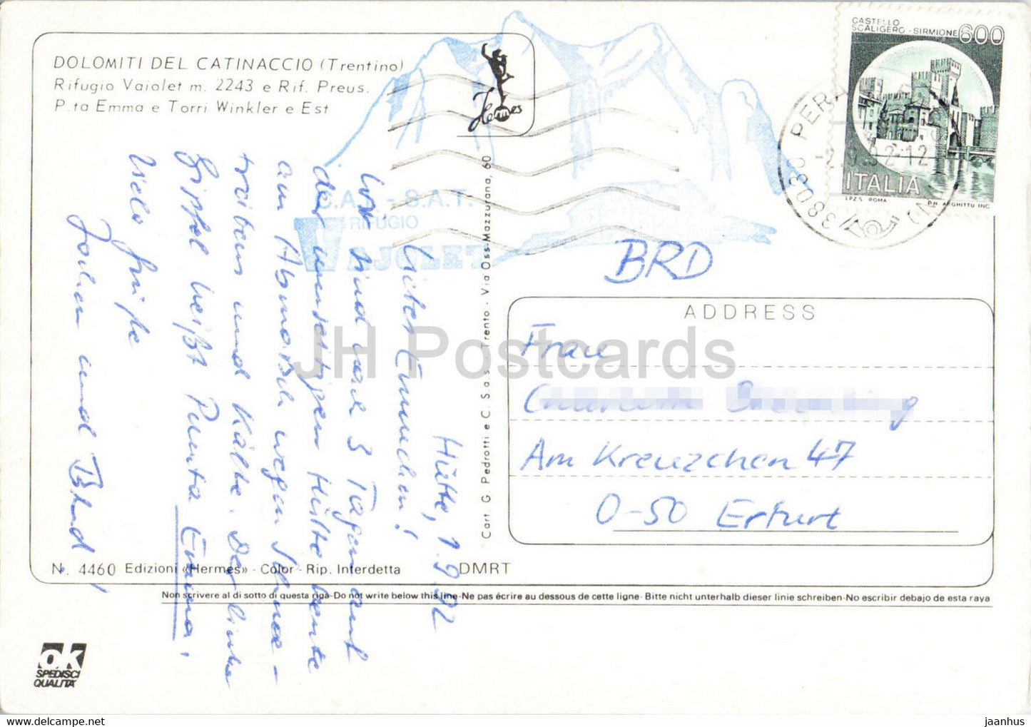 Dolomiti del Catinaccio - Rifugio Vaiolet - Rif Preus - Emma e Torri Winkler - 1992 - Italy - used