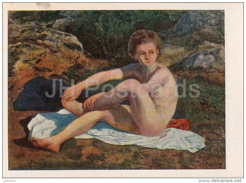 painting by A. ivanov - The Nude Boy - naked - Russian art - 1956 - Russia USSR - unused - JH Postcards