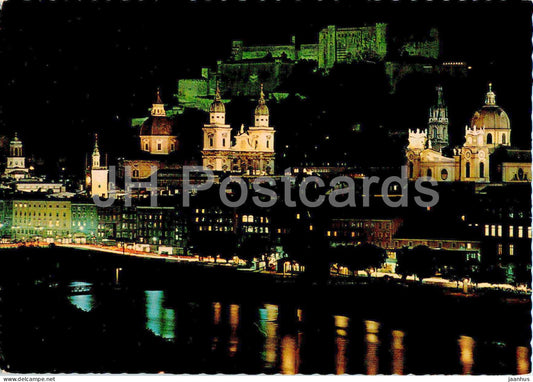 Salzburg - Festspielstadt bei Nacht - Altstadt und Salzach - F 41 - 1973 - Austria - used - JH Postcards
