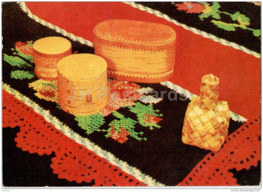 New Year greeting Card - handicraft - wooden boxes - 1969 - Estonia USSR - used - JH Postcards