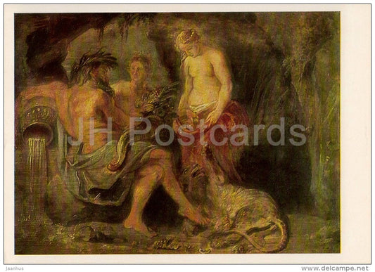 painting by Peter Paul Rubens - The God of the Sheldt , Cybele - nude - Flemish art - Russia USSR - 1984 - unused - JH Postcards