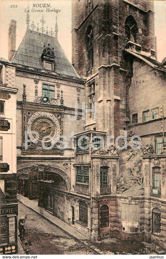 Rouen - La Grosse Horloge - 212 - clock - old postcard - France - unused - JH Postcards