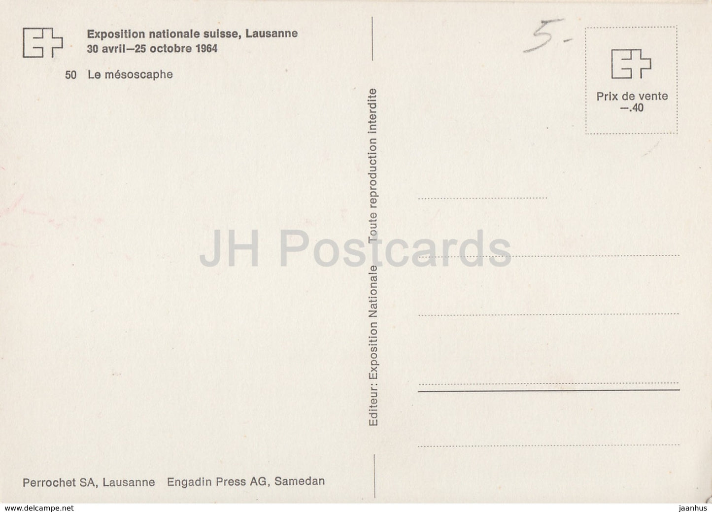 Lausanne - Exposition Nationale Suisse 1964 - Le mesoscaphe - submarine - Switzerland - unused