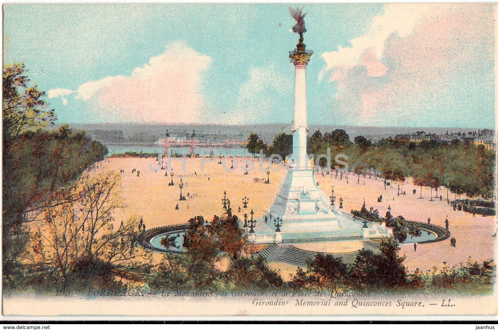 Bordeaux - Le Monument des Girondins et la Place des Quinconces - 193 - old postcard - France - used - JH Postcards