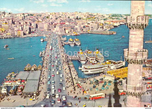 Istanbul - Galata Bridge - ship - cars - bus - 1987 - Turkey - used - JH Postcards