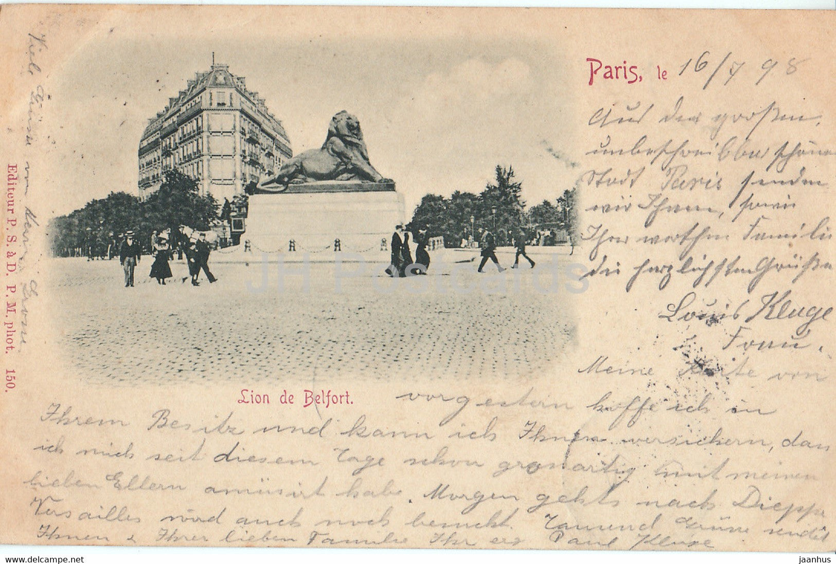 Paris - Lion de Belfort - old postcard - 1898 - France - used - JH Postcards