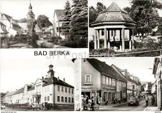 Bad Berka - Blick zur Kirche - im Kurpark - Am Rathaus - Bruhl - car - old postcard - Germany DDR - unused - JH Postcards