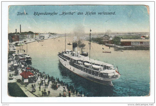 Rügendampfer Hertha den Hafen verlassend - Stettin - Germany - old postcard - used - JH Postcards