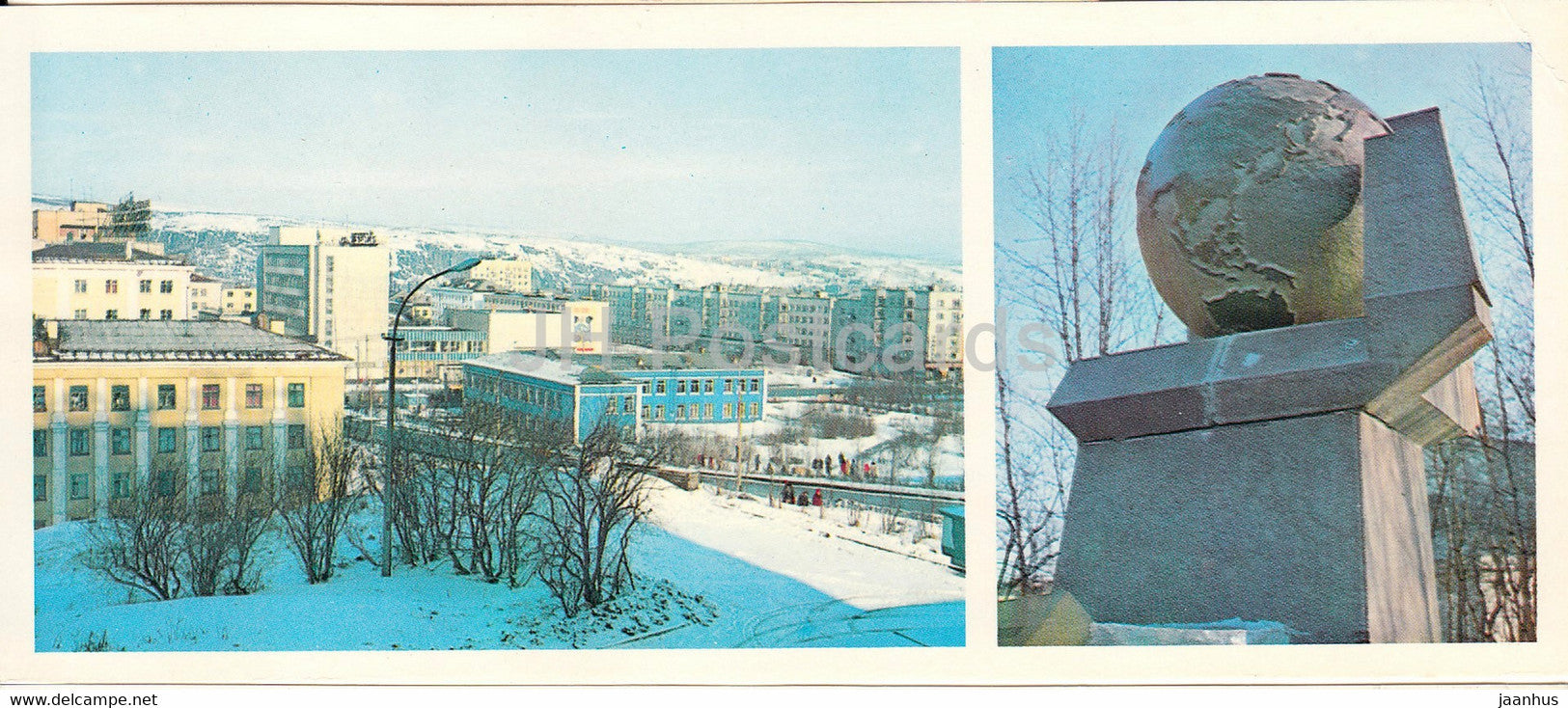 Murmansk - View at the town from hotel Polyarnye Zori - monument - 1981 - Russia USSR - used - JH Postcards