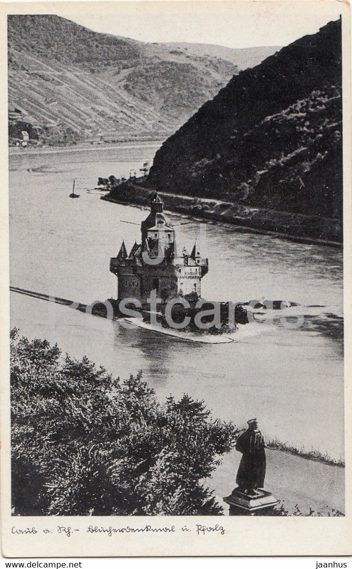 Kaub - Blucher Denkmal und Pfalz - 25967a - old postcard - Germany - unused - JH Postcards