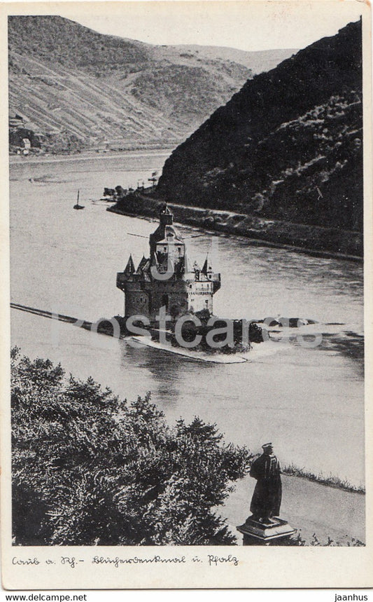 Kaub - Blucher Denkmal und Pfalz - 25967a - old postcard - Germany - unused - JH Postcards