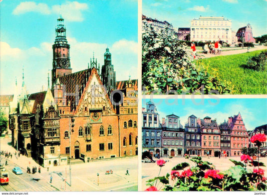 Wroclaw - Ratusz - Opera - Plac Solny - Town Hall - Opera House - Solny square - multiview - Poland - unused - JH Postcards