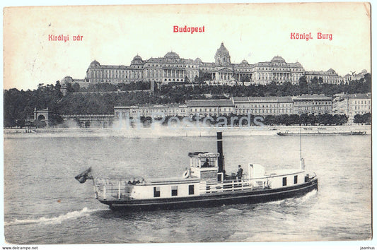 Budapest - Kiralyi var - Konigl Burg - steamer - ship - old postcard - Hungary - used - JH Postcards