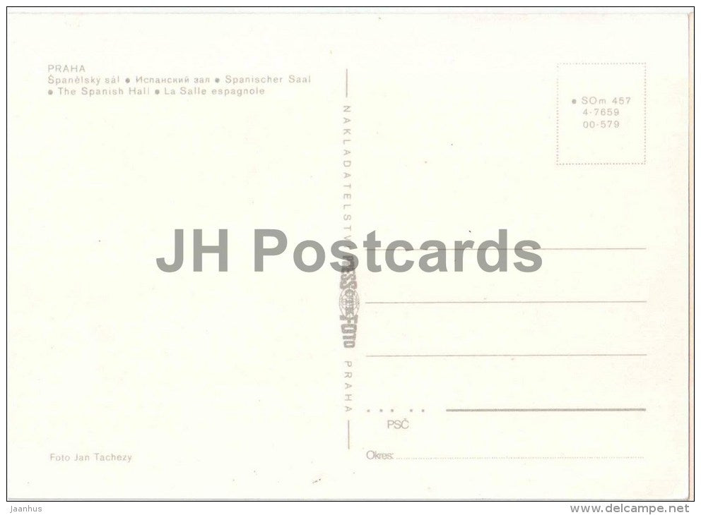 The Spanish Hall - castle - Praha - Prague - Czechoslovakia - Czech - unused - JH Postcards