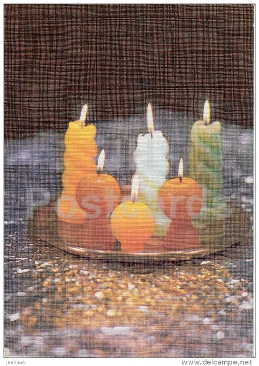 New Year Greeting card - 2 - candles - 1988 - Estonia USSR - used - JH Postcards