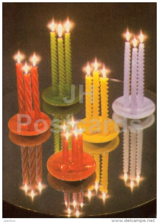 New Year Greeting Card - candles - 1988 - Estonia USSR - used - JH Postcards
