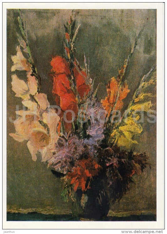 painting by A. Morozov - Gladiolus , 1957 - flowers - Russian art - Russia USSR - 1988 - unused - JH Postcards