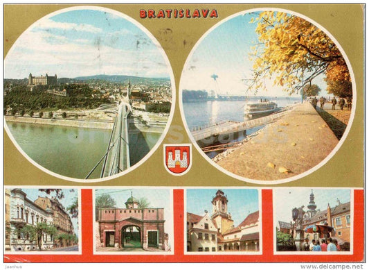 Bratislava - castle - bridge - Lenin museum  - Town Hall - Czechoslovakia - Slovakia - used 1976 - JH Postcards