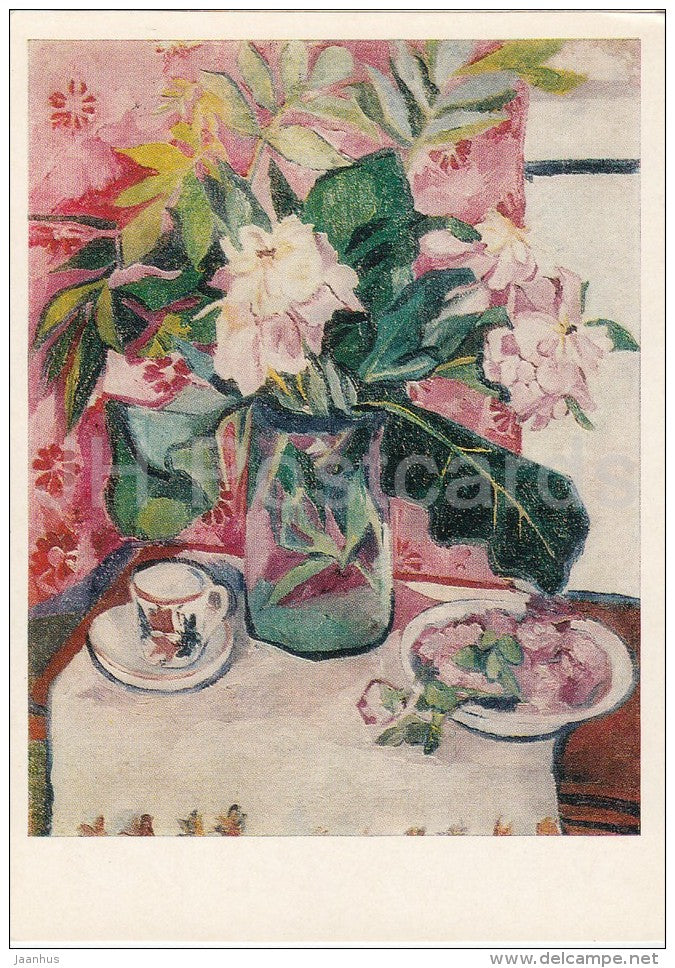 painting by N. Goncharova - Peonies , 1911 - flowers - Russian art - 1974 - Russia USSR - unused - JH Postcards
