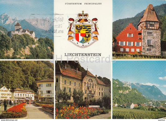 Fürstentum Liechtenstein - multiview - Castle - Coat of Arms - Red House - Central Government - 1968 - used - JH Postcards