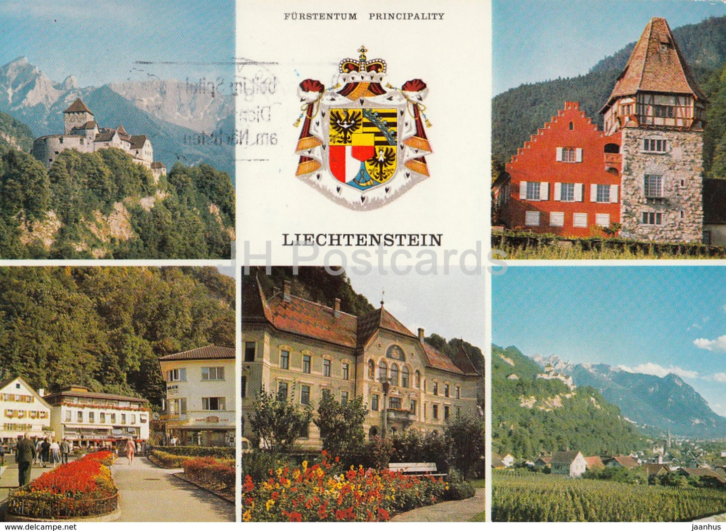 Fürstentum Liechtenstein - multiview - Castle - Coat of Arms - Red House - Central Government - 1968 - used - JH Postcards
