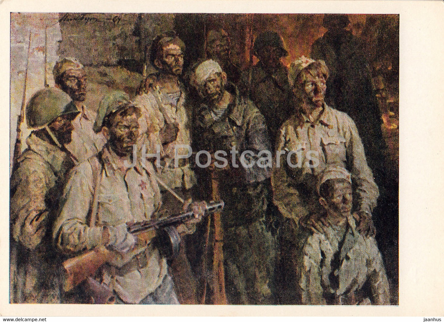 Guarding the World - painting by N. But - Underground garrison soldiers - military - art - 1965 - Russia USSR - unused - JH Postcards