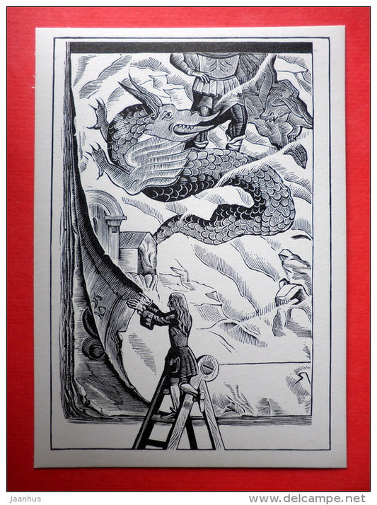 illustration by S. Harlamov - Dragon - Gulliver's Travels by D. Swift - 1978 - Russia USSR - unused - JH Postcards