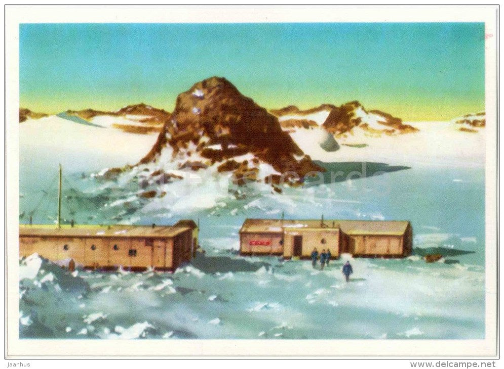 illustration by V. Viktorov - Geological Research - station - - South Pole - Antarctic - 1976 - Russia USSR - unused - JH Postcards