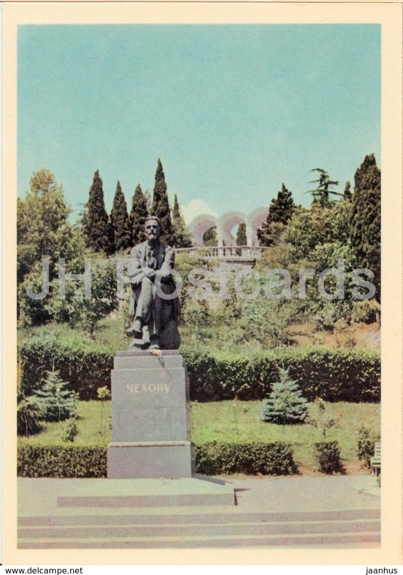 monument to Russian writer Chekhov in Yalta - Crimea - Ukraine USSR -  unused - JH Postcards
