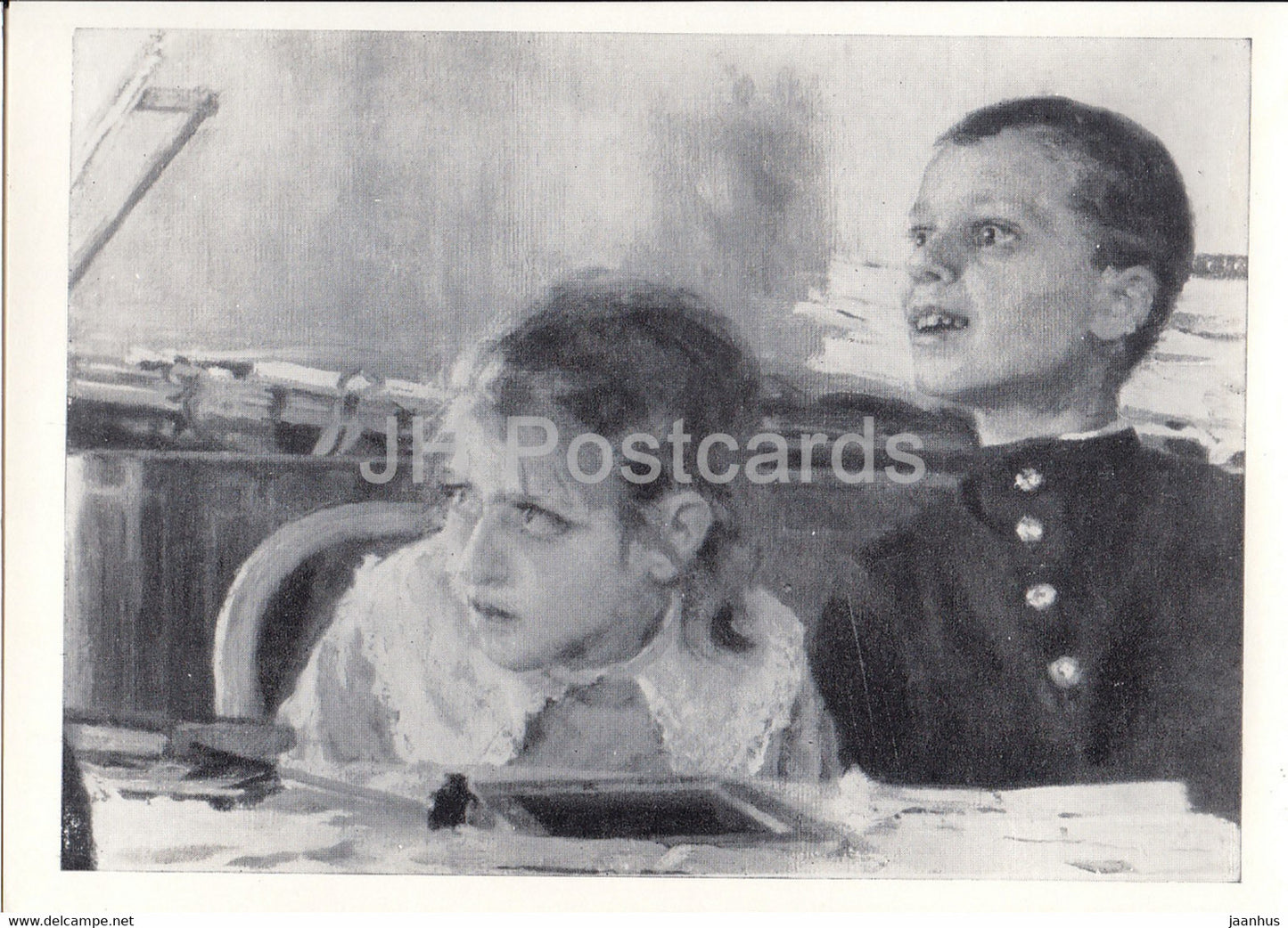 painting by I. Repin - They Did Not Expect Him . Fragment - children - Russian art - 1970 - Russia USSR - unused - JH Postcards