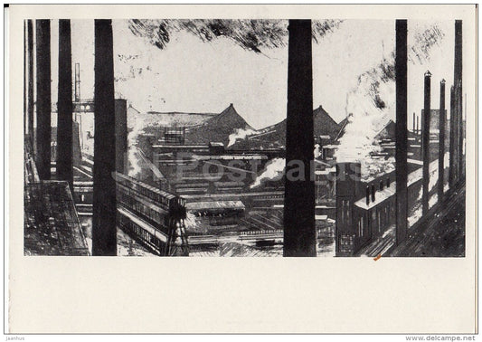 painting by E. Okas - Gas Factory , 1959 - industry - Estonian Art - 1966 - Russia USSR - unused - JH Postcards
