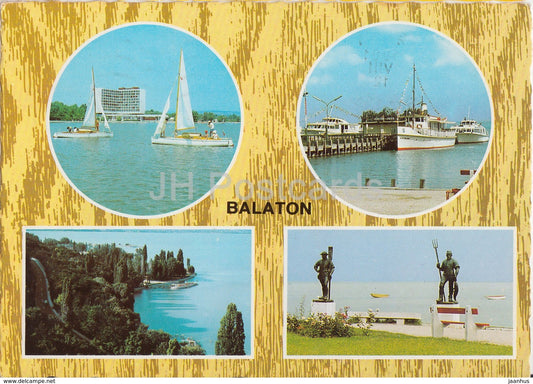 Greetings from lake Balaton - sculpture - sailing boat - multiview - 1981 - Hungary - used - JH Postcards