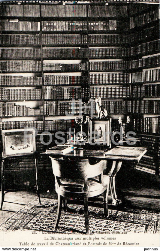 Combourg - Le Chateau interieur - La Bibliotheque - library - castle - 30 - old postcard - France - unused - JH Postcards