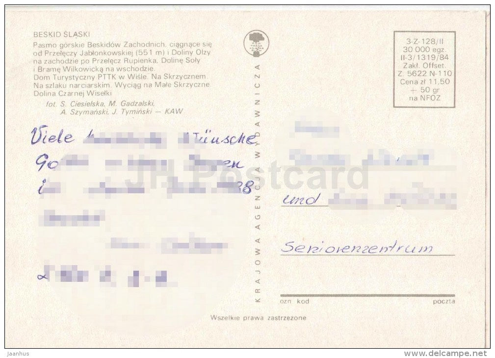 Beskid Slaski - ski resort - skiing - Poland - used - JH Postcards