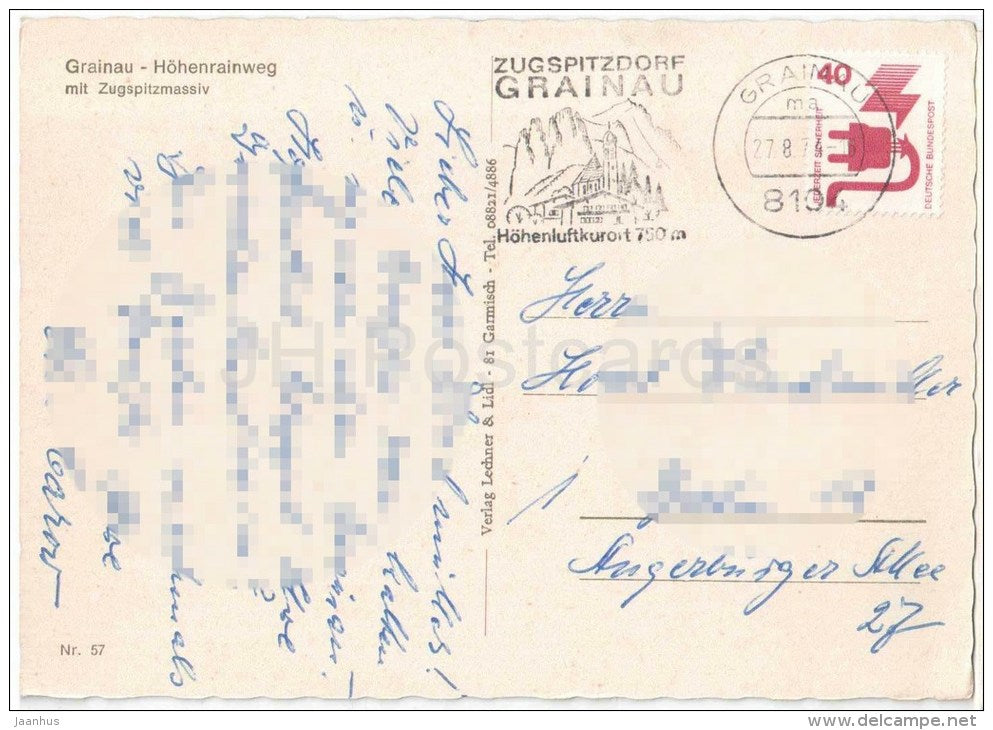 Grainau - Höhenrainweg mit Zugspitzmassiv - 57 - Germany - 1974 gelaufen - JH Postcards