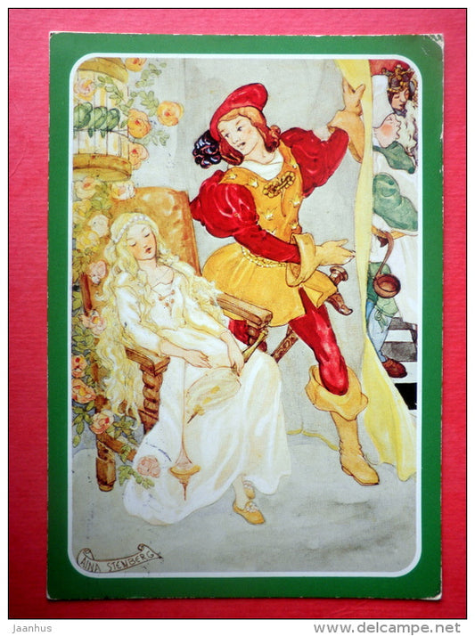 illustration by Aina Stenberg - Sleeping Beauty - EUROPA CEPT -  Sweden - sent from Finland to Estonia USSR 1981 - JH Postcards