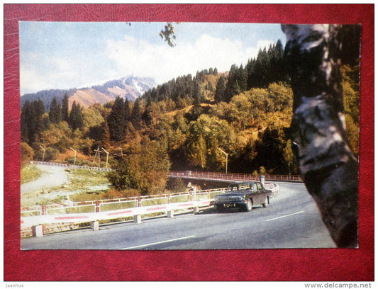 road to sports complex Medeo - car Volga - Almaty - Alma-Ata - 1974 - Kazakhstan USSR - unused - JH Postcards