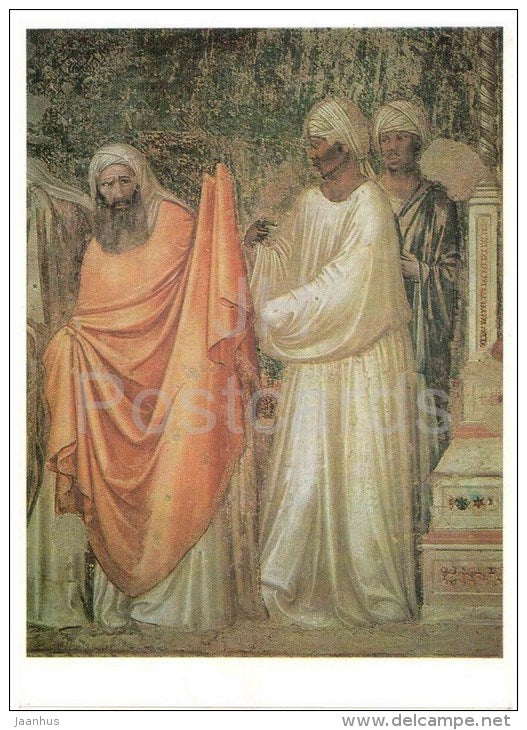 painting by Giotto - Trial by Fire of St. Francis of Assisi before the Sultan of Egypt - italian art - unused - JH Postcards