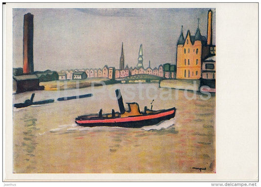 painting by Albert Marquet - Hamburg Port - boat - French art - old postcard - Russia USSR - unused - JH Postcards